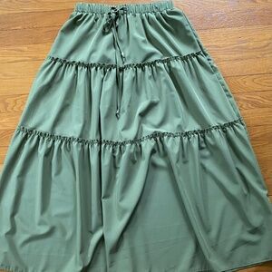 Tiered, Olive Green, Maxi Skirt, Size Medium